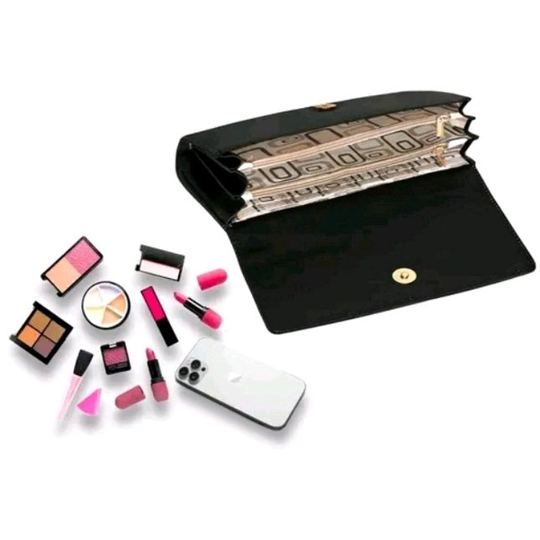 Women's and Girl's Synthetic Leather Mobile Hand Clutch Handbag Hand wallet Purses - Black