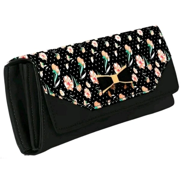 Women's and Girl's Synthetic Leather Mobile Hand Clutch Handbag Hand wallet Purses - Black