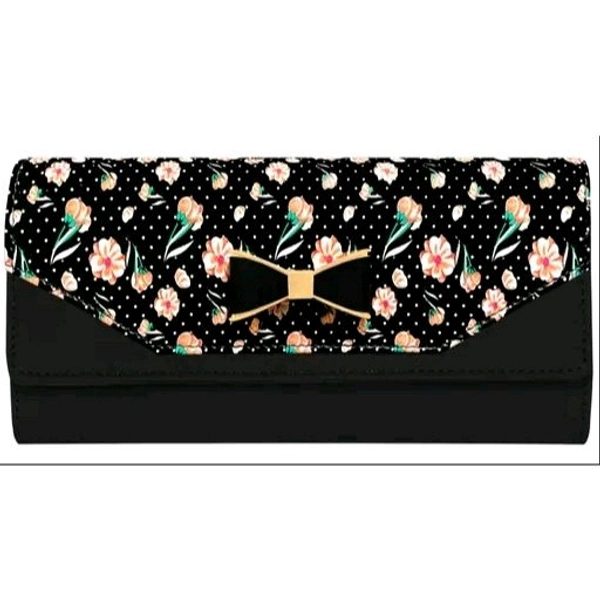 Women's and Girl's Synthetic Leather Mobile Hand Clutch Handbag Hand wallet Purses - Black