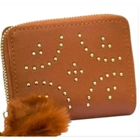 Pu Leather Mini Zipper Wallet for Women Golden dot Pattern