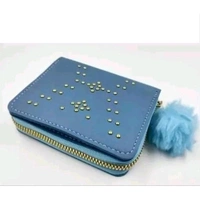 Pu Leather Mini Zipper Wallet for Women Golden dot Pattern