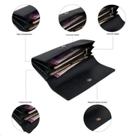 Women's Faux Leather Wallet Cum Hand Clutch With 4 Card Pockets (Peacock Black) - Black