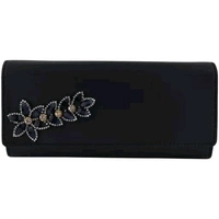 Women's Faux Leather Wallet Cum Hand Clutch With 4 Card Pockets (Peacock Black) - Black