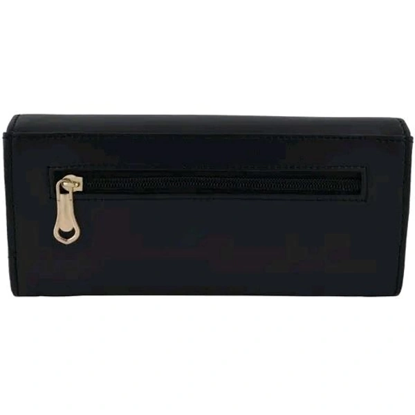 Women's Faux Leather Wallet Cum Hand Clutch With 4 Card Pockets (Peacock Black) - Black