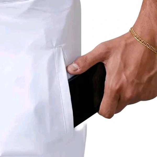 Mens Cool Cotton Pocket Dhoti For Adults with Velgro Stitched and Jari border 2.00 meters| - White