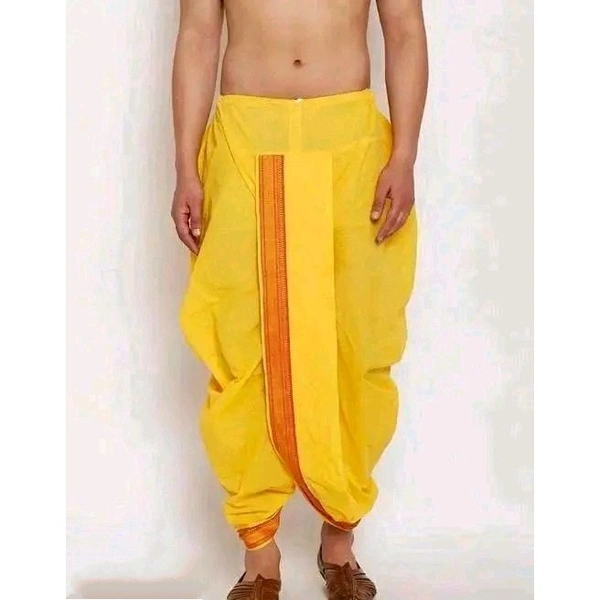 Men Fancy Maharaj Silk Readymade Stitched Dhoti - Yellow