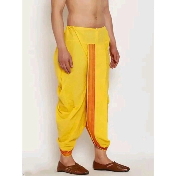 Men Fancy Maharaj Silk Readymade Stitched Dhoti - Yellow