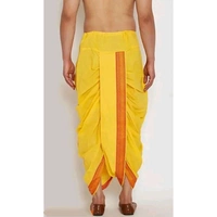 Men Fancy Maharaj Silk Readymade Stitched Dhoti - Yellow