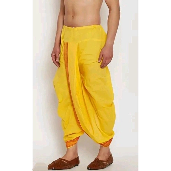 Men Fancy Maharaj Silk Readymade Stitched Dhoti - Yellow
