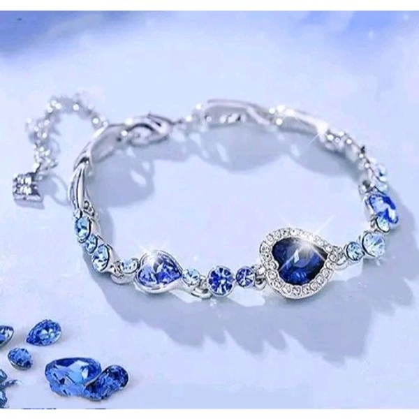 Heart Crystal Diamond Silver Bracelet for Women girls Royal Blue