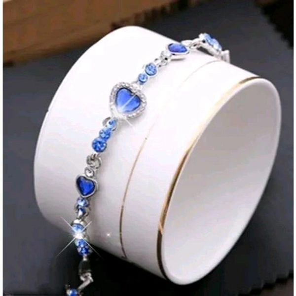 Heart Crystal Diamond Silver Bracelet for Women girls Royal Blue