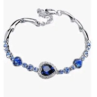 Heart Crystal Diamond Silver Bracelet for Women girls Royal Blue