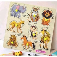 Animal Wooden Puzzle Wooden Jigsaw Puzzles Educational Learning Toys Board Game Wooden Animals Name matching Puzzle Board