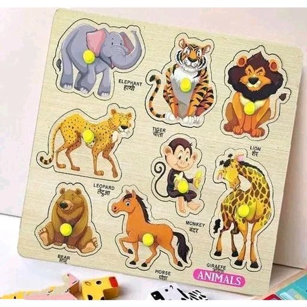 Animal Wooden Puzzle Wooden Jigsaw Puzzles Educational Learning Toys Board Game Wooden Animals Name matching Puzzle Board