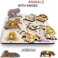 Animal Wooden Puzzle Wooden Jigsaw Puzzles Educational Learning Toys Board Game Wooden Animals Name matching Puzzle Board
