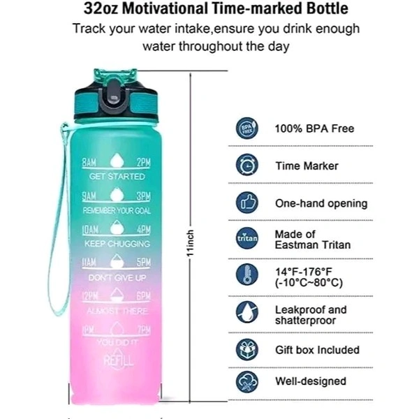 Indigo Water Bottle - 800ml Motivational Time Marker, LeakproofDurable BPA-Free Non-Toxic Sipper Water Bottle for Office, Gym & School (800 ml, Pack of 1, Multicolor)