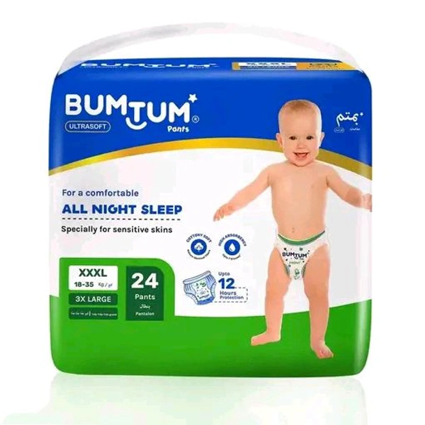 Bumtum Baby Diaper Pants, XXXL 24 Count, Double Layer Leakage Protection Infused With Aloe Vera, Cottony Soft High Absorb Technology (Pack of 1) - XXXL