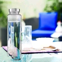 CROCO JAR H2O Glass Fridge Water Bottle with STEEL CAP,  Clear 500 ML 4 PCS WITH STEEL CAP