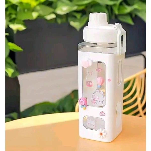 Stay Refreshed and Stylish with Kawaii Bear Water Bottle With Convenient Straw, and 3d Sticker, High Quality Fancy Kids Water bottle - Pack of 1 | Best Kids Water Bottle | ( RANDOM COLOR WILL COME FROM WHITE AND PINK , 750 Ml )