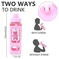 Stay Refreshed and Stylish with Kawaii Bear Water Bottle With Convenient Straw, and 3d Sticker, High Quality Fancy Kids Water bottle - Pack of 1 | Best Kids Water Bottle | ( RANDOM COLOR WILL COME FROM WHITE AND PINK , 750 Ml )