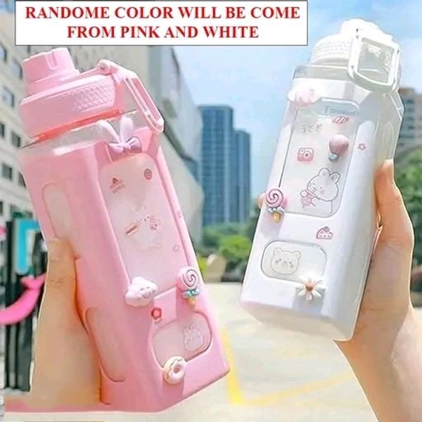 Stay Refreshed and Stylish with Kawaii Bear Water Bottle With Convenient Straw, and 3d Sticker, High Quality Fancy Kids Water bottle - Pack of 1 | Best Kids Water Bottle | ( RANDOM COLOR WILL COME FROM WHITE AND PINK , 750 Ml )