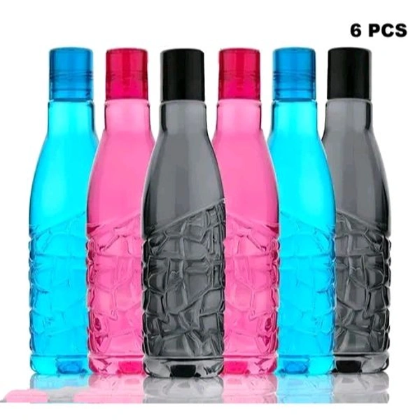 6 Pcs Fridge Water bottles, set of 6, 1 liter, bottles for fridge Transparent Ideal for kitchen, Office, Sports, School, Travelling, Gym water bottle with Leak Proof cap, Combo Pack, Kids water bottle, (PACK OF 6, Multicolor)