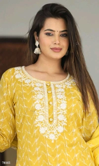 Ethnicmix Cotton Straight Kurti-pant-dupatta Set (Colour-Bright Sun) - Bright Sun, XXXL