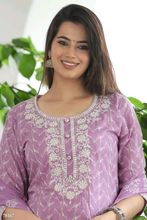 Ethnicmix Cotton Straight Kurti-pant-dupatta Set (Colour -Fuchsia Blue) - XL, Fuchsia Blue