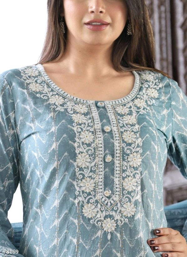 Ethnicmix Cotton Straight Kurti-pant-dupatta Set - M, Lochinvar