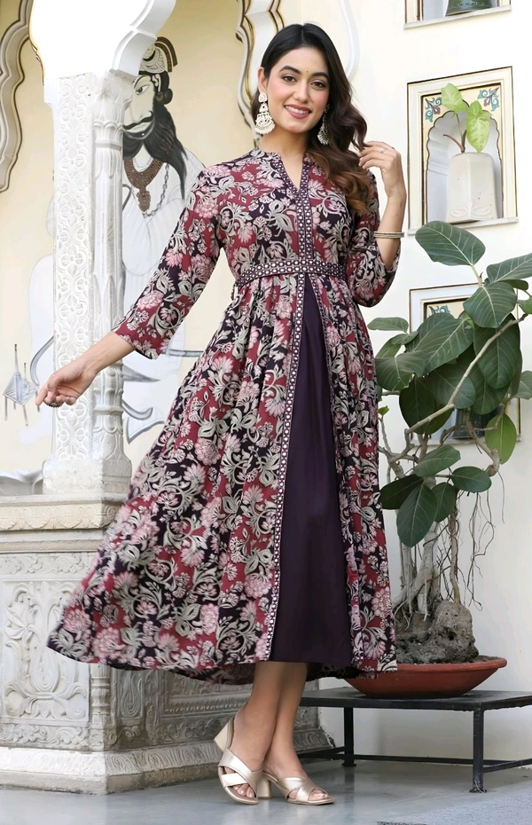 Ethnicmix Reyon Anaarkali Gown - Multicolored, XXL