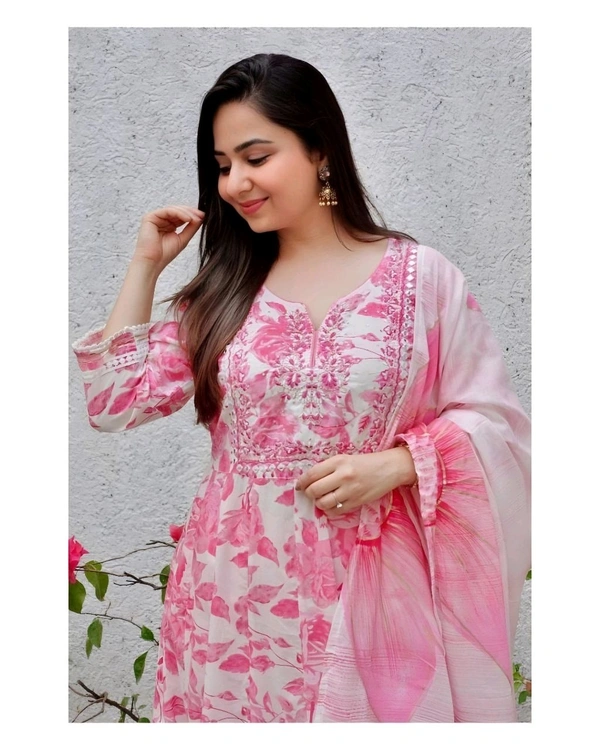 Dhanlaxmi Textile Reyon Printed Kurta Pant And Dupatta - M, Pink