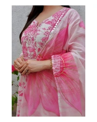 Dhanlaxmi Textile Reyon Printed Kurta Pant And Dupatta - M, Pink
