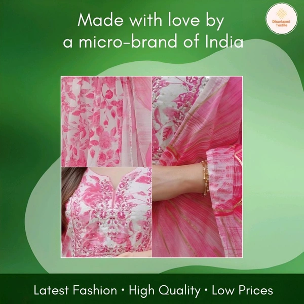 Dhanlaxmi Textile Reyon Printed Kurta Pant And Dupatta - M, Pink
