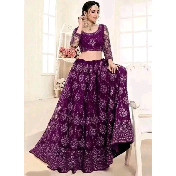 Embroidered Lehenga Choli Set with Dupatta for Women & Girls - Purple