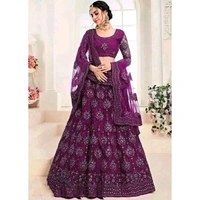 Embroidered Lehenga Choli Set with Dupatta for Women & Girls - Purple