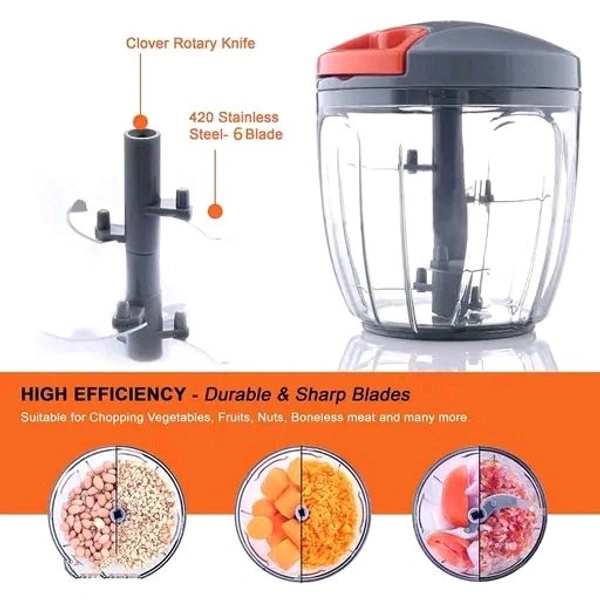 Premium 5-Blade Manual Chopper with Whisk (950ml) for Fruits & Veggies - Grey
