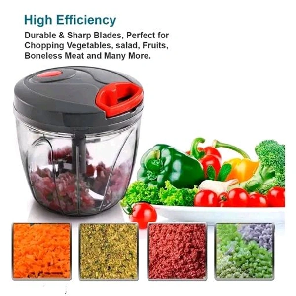 Premium 5-Blade Manual Chopper with Whisk (950ml) for Fruits & Veggies - Grey