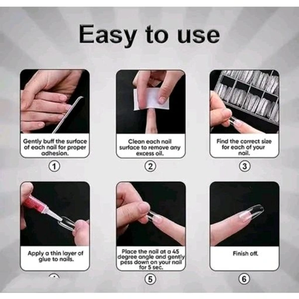 Transparent Nails, 100 Reusable Artificial Fake Nail Set with 1Pis Nail Glu.
