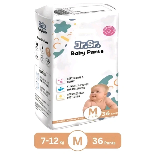 Jr.Sr. baby diaper| Medium | 7-12 Kg | 36 Counts | Pack of 1 - 7-12 Kg, M