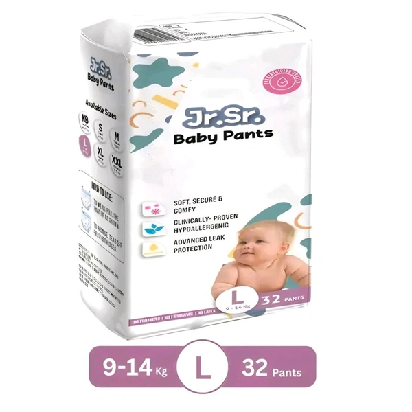 Jr.Sr. baby diaper| Large | 9-14 Kg | 32 Counts | Pack of 1 - 9-14 Kg, L