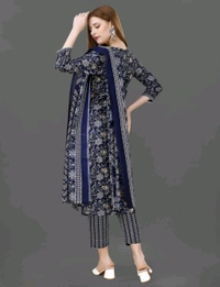 Juronix Stiched Rim Zim Kurta And Pant & Dupatta Set(sahi) - Navy Blue, L