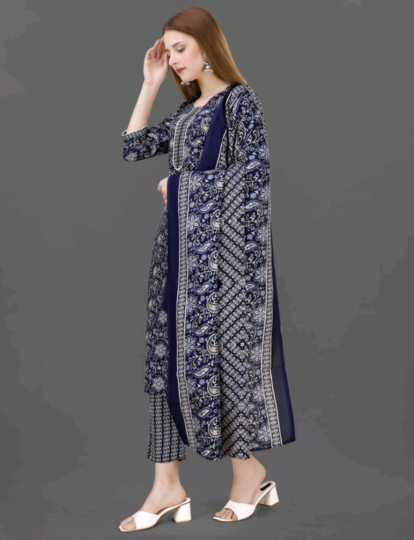Juronix Stiched Rim Zim Kurta And Pant & Dupatta Set(sahi) - Navy Blue, XL