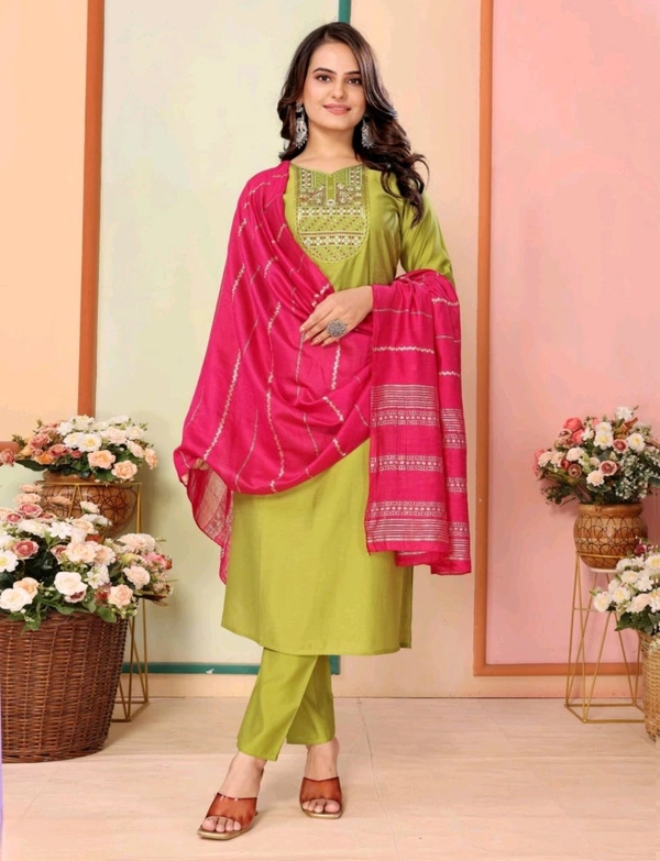 Juronix Pavitra Kurta And Pant & Dupatta Set - Turmeric, S