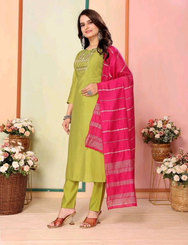 Juronix Pavitra Kurta And Pant & Dupatta Set - Turmeric, L