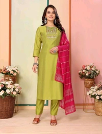 Juronix Pavitra Kurta And Pant & Dupatta Set - XXL, Turmeric
