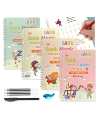 Sank Magic Practice Copybook (4 BOOK + 10 REFILL+ 1 pen +1 Grip) for kids (Multicolor) - Multiple, Free, Reading Age: 2 - 5 Years