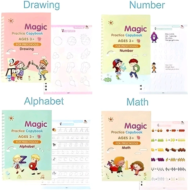 Sank Magic Practice Copybook (4 BOOK + 10 REFILL+ 1 pen +1 Grip) for kids (Multicolor) - Multiple, Free, Reading Age: 2 - 5 Years