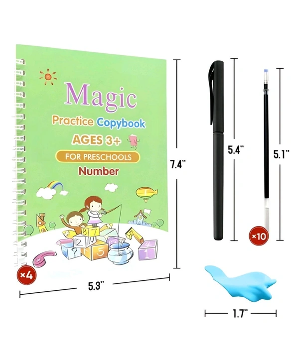 Sank Magic Practice Copybook (4 BOOK + 10 REFILL+ 1 pen +1 Grip) for kids (Multicolor) - Multiple, Free, Reading Age: 2 - 5 Years