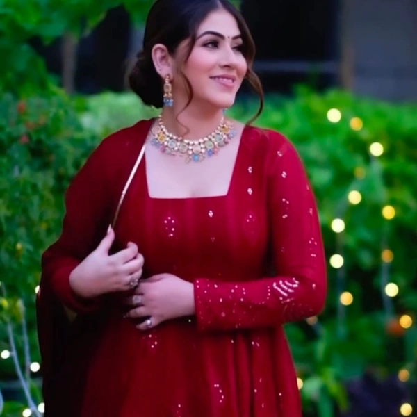 Designer Anarkali Dress - L, Guardsman Red