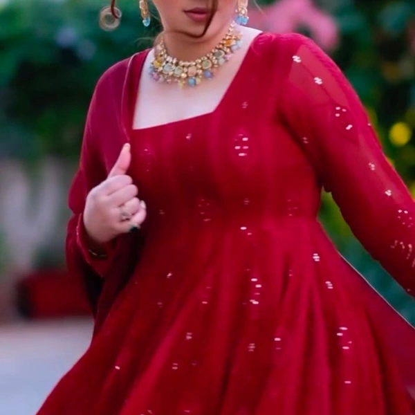 Designer Anarkali Dress - L, Guardsman Red